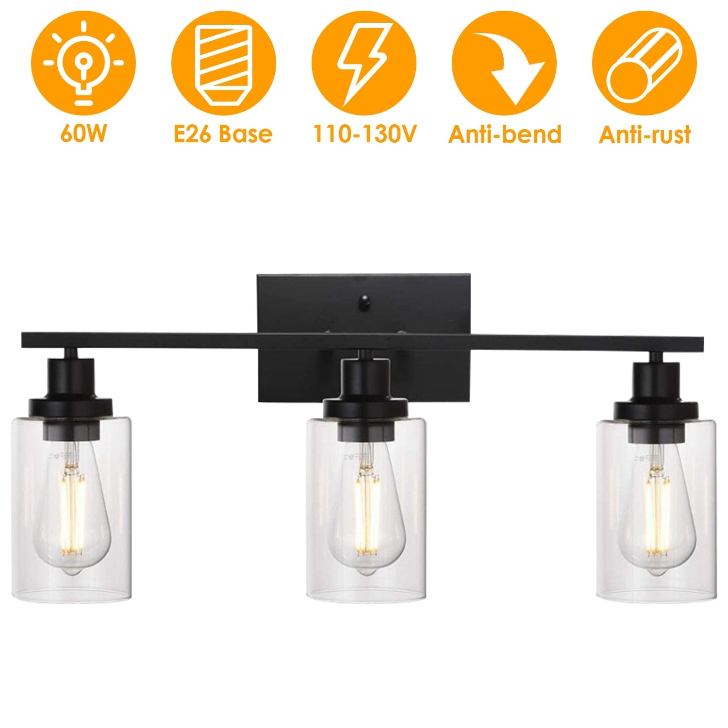 1Pc 3-Light Wall Sconce Lighting With Clear Glass Shade Bathroom Vanity Lamp Fixture Modern Mounted Light For Porch Mirror Living Room Bedroom Hallway