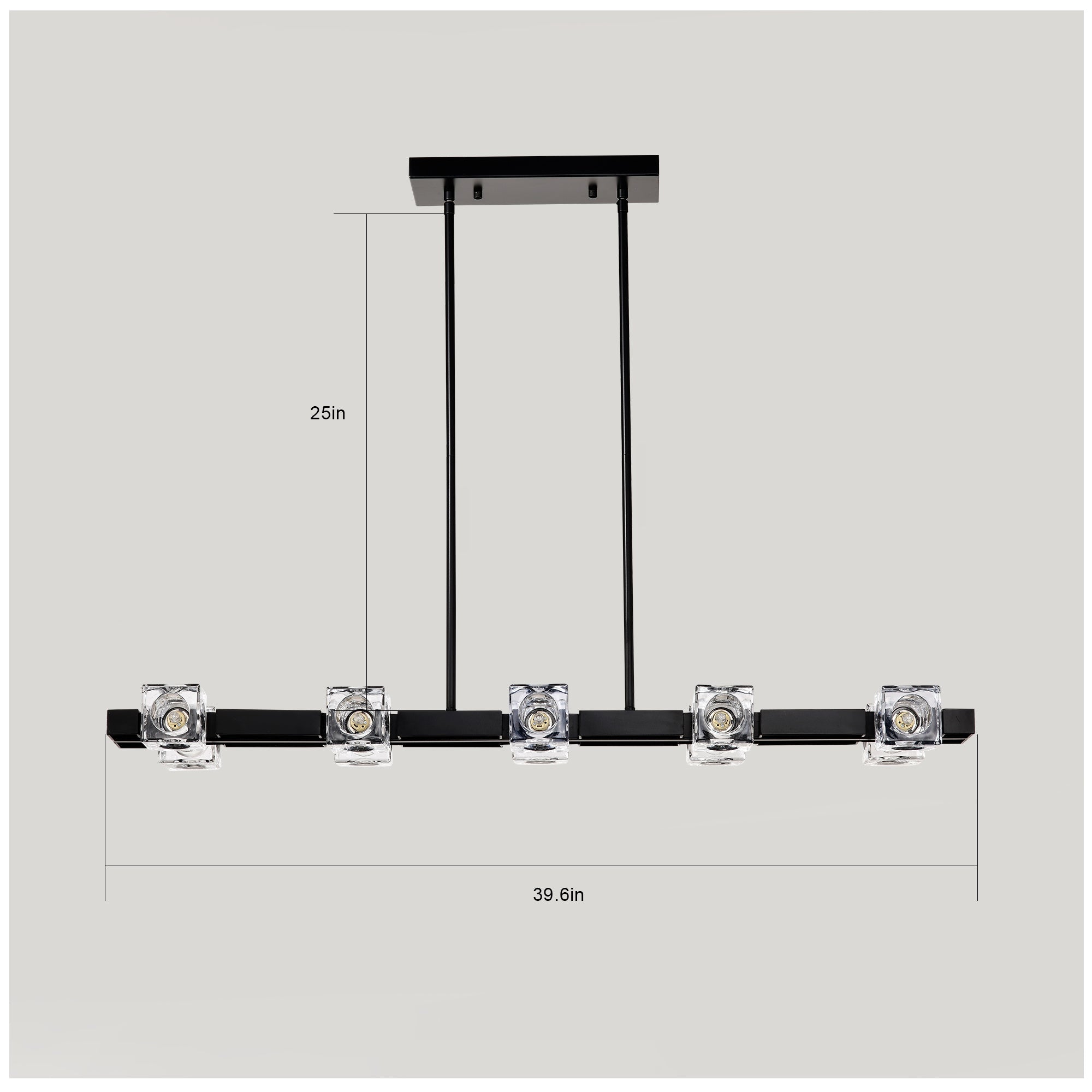 Rectangle Chandelier For Dining Room, 10-Light Black Farmhouse Linear Pendant Light Fixture, Modern Crystal Hanging Lighting Chandelier For Lobby, Kitchen, Bedroom, Living Room, Conference Room, Home