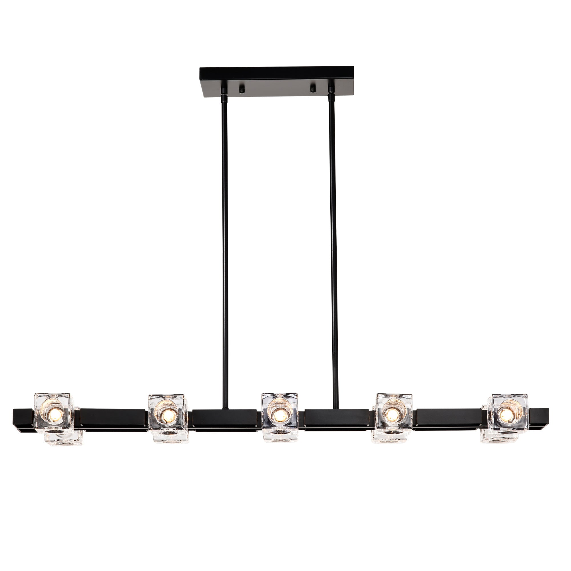 Rectangle Chandelier For Dining Room, 10-Light Black Farmhouse Linear Pendant Light Fixture, Modern Crystal Hanging Lighting Chandelier For Lobby, Kitchen, Bedroom, Living Room, Conference Room, Home
