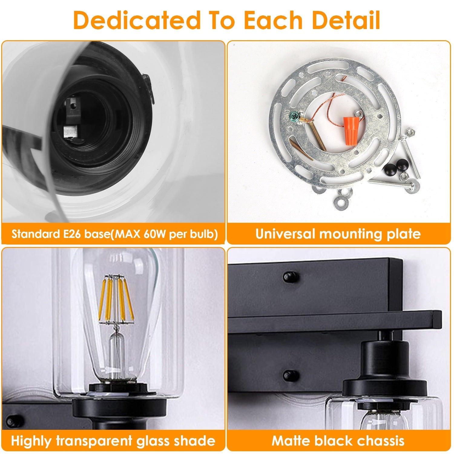 1Pc 3-Light Wall Sconce Lighting With Clear Glass Shade Bathroom Vanity Lamp Fixture Modern Mounted Light For Porch Mirror Living Room Bedroom Hallway