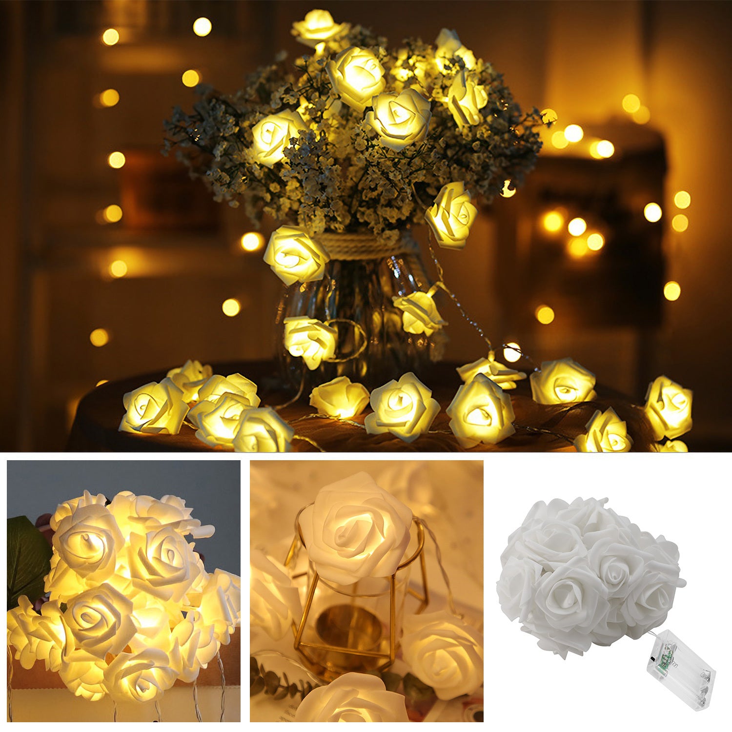1Pc 40 LEDs Rose Flower String Lights 10ft 3m Battery Operated Decorative Lights For Anniversary Valentine's Wedding Bedroom