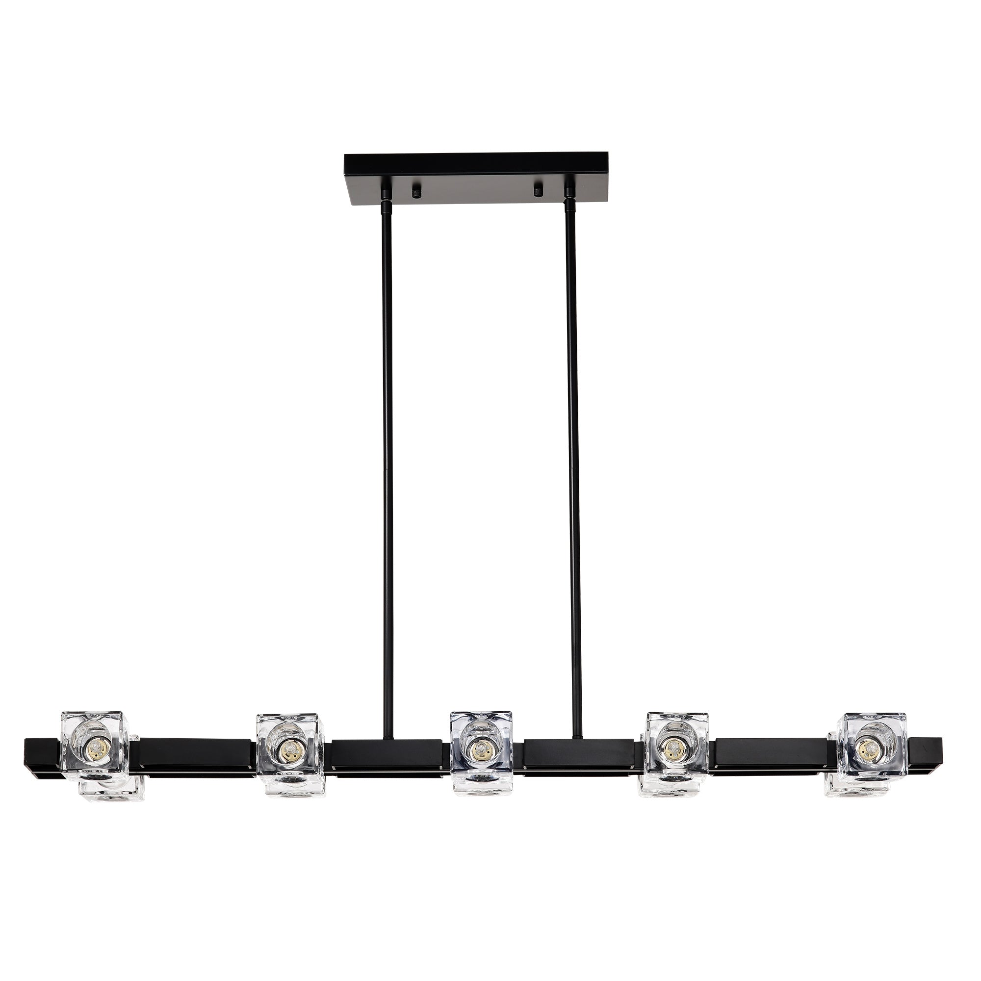 Rectangle Chandelier For Dining Room, 10-Light Black Farmhouse Linear Pendant Light Fixture, Modern Crystal Hanging Lighting Chandelier For Lobby, Kitchen, Bedroom, Living Room, Conference Room, Home