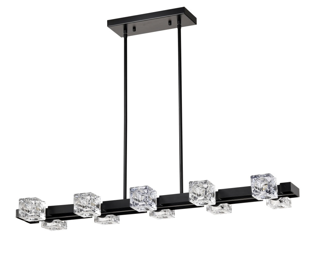 Rectangle Chandelier For Dining Room, 10-Light Black Farmhouse Linear Pendant Light Fixture, Modern Crystal Hanging Lighting Chandelier For Lobby, Kitchen, Bedroom, Living Room, Conference Room, Home